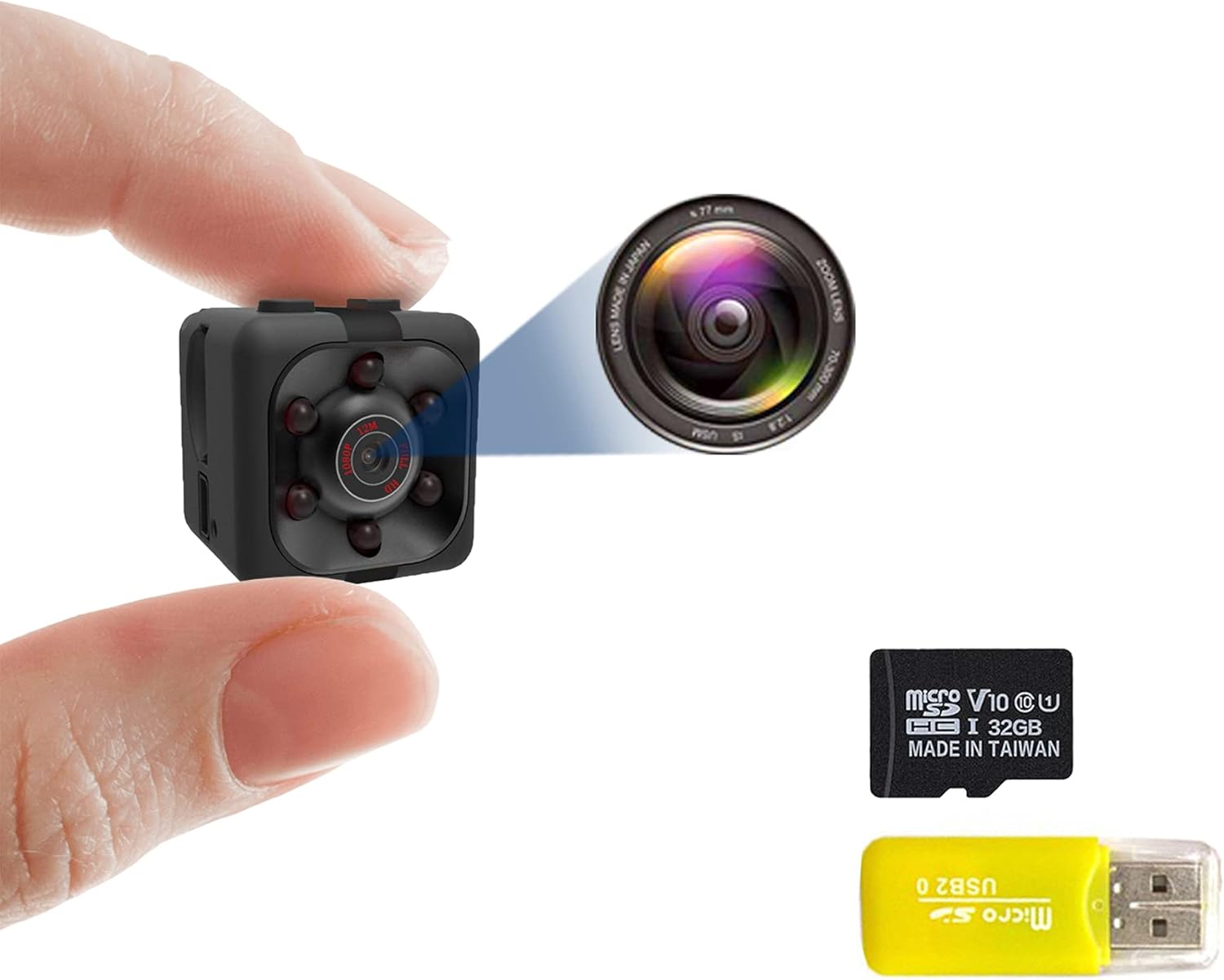 1080P Smart Camera with 32GB Card, Full HD Camera, Camera with Night Vision & Motion Dection, Indoor Outdoor Camera for Car Home Office