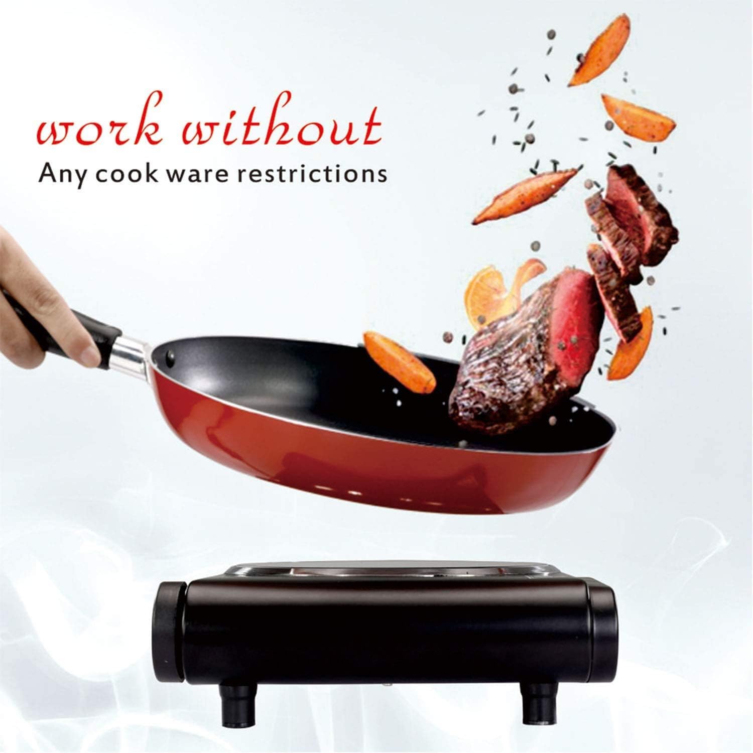 Cusimax Double Hot Plates, 1800W Double Burner, Portable Electric Hot Plate for Cooking, Countertop Cooktop, Cast Iron Stove, Heating Plate, Compatible with All Cookwares, Upgraded Version: Kitchen & Dining