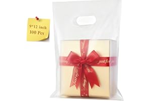 COSGOOLK 100 Pcs Plastic Bags With Handles 9"x12", Clear Plastic Bags Shopping Merchandise bags for Small Business Retail Stores Gifts