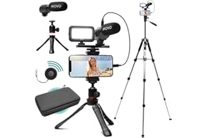 Movo iVlogger Vlogging Kit for iPhone with Fullsize Tripod - Lightning Compatible YouTube Starter Kit for Content Creators - Accessories: Tripods, Phone Mount, LED Light and Shotgun Mic