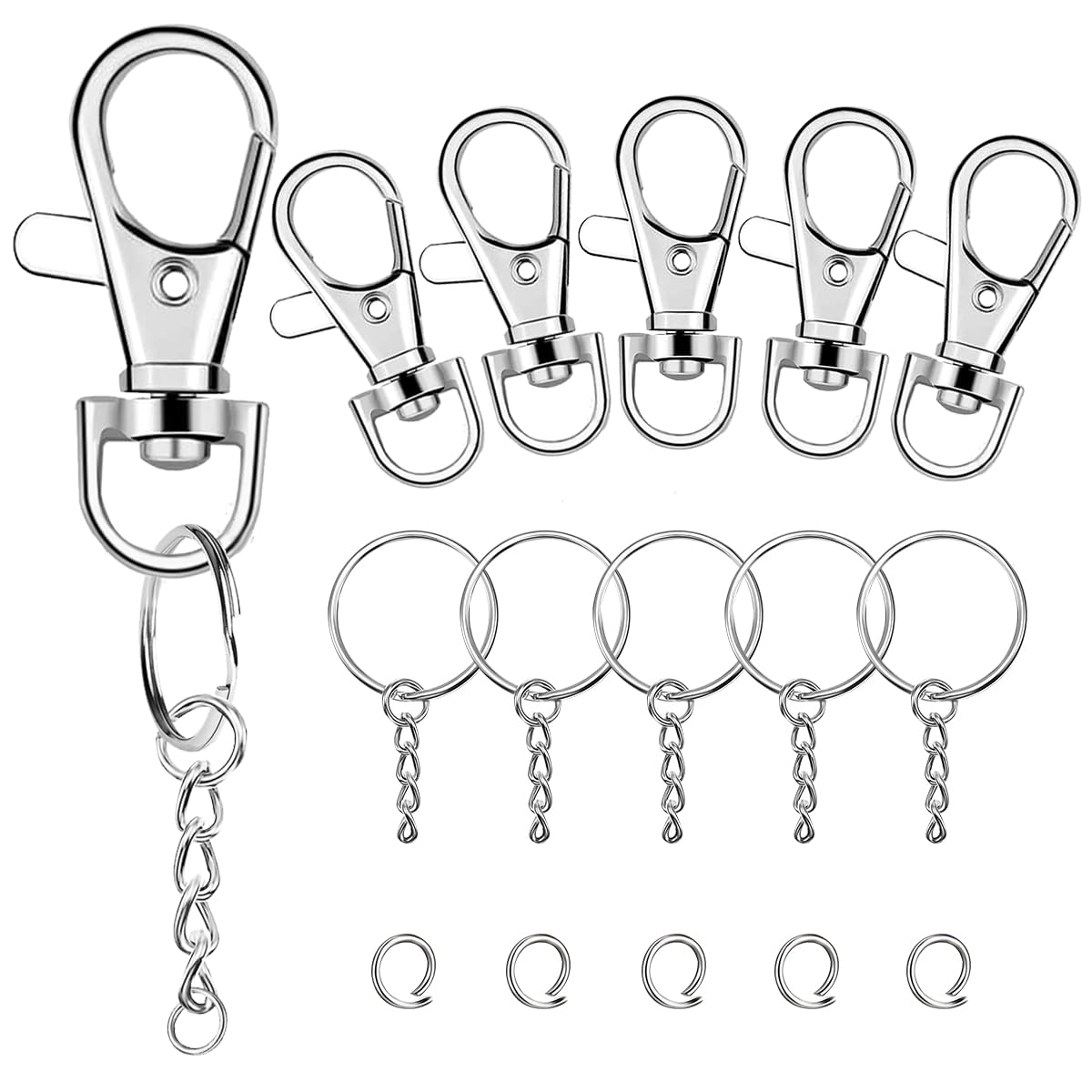 Photo 1 of 100 Pcs Swivel Snap Hook and Key Rings with Chain and Jump Rings for Keychain Lanyard DIY Jewelry Crafts Accessories(50 Lanyard Snap Hooks+50 Key Ring with Chains)