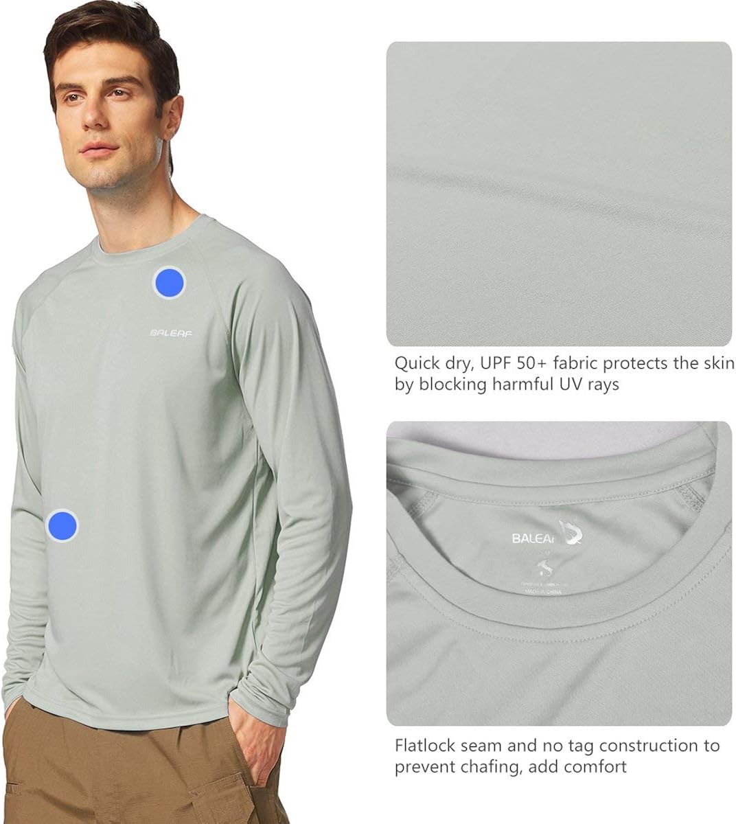 BALEAF Men's UPF 50+ Sun Protection Shirts Long Sleeve Dri Fit SPF T-Shirts Lightweight Fishing Hiking Running: Clothing
