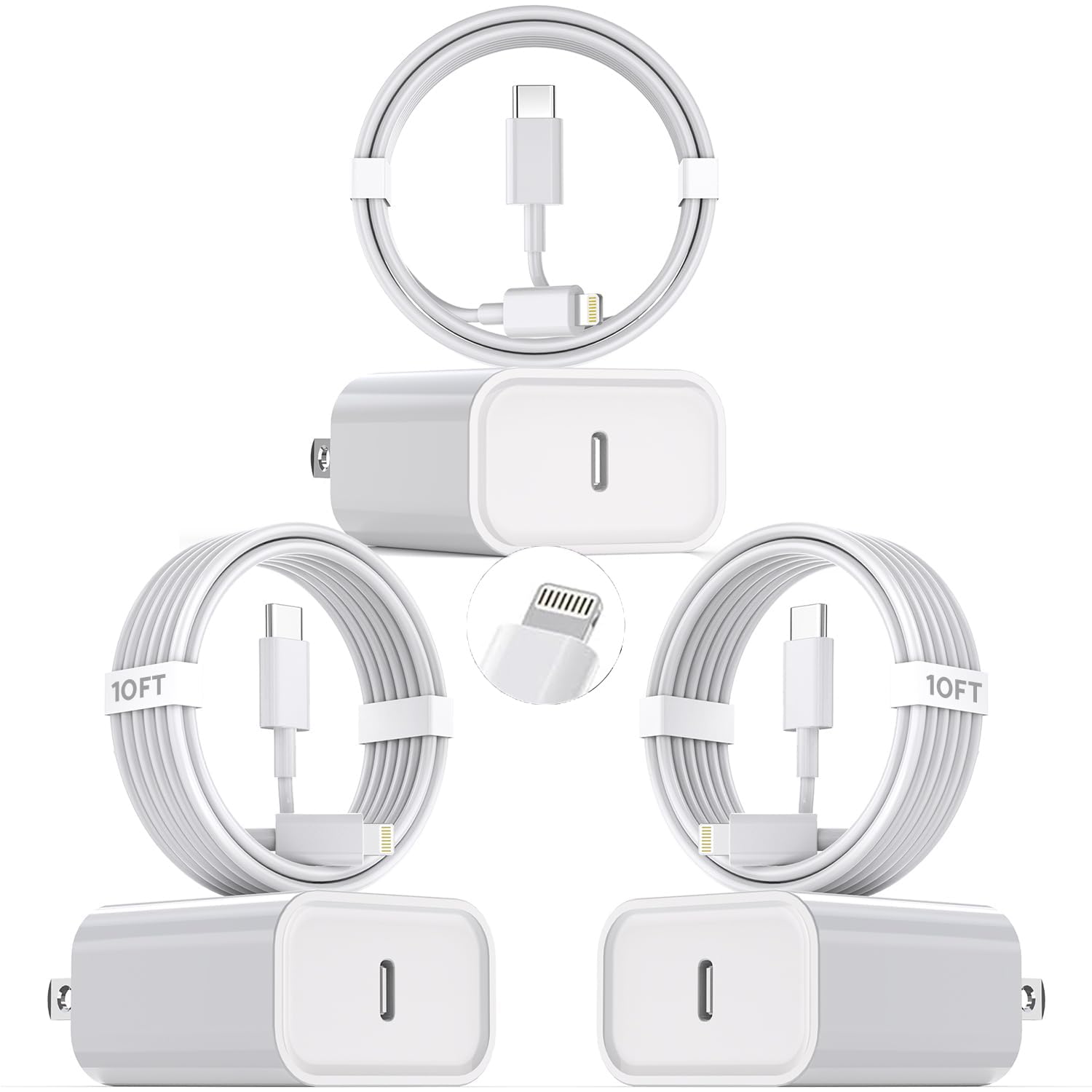 Photo 1 of 10Foot Fast iPhone Charging Cable,3-Pack Super Fast i Phone Charger USB C Charging Block Wall Charger PD Adapter with 10FT Type C to Lightning Cable Cord for iPhone 14/13/12/11ProMax/XS Max/XS/XR/8/SE