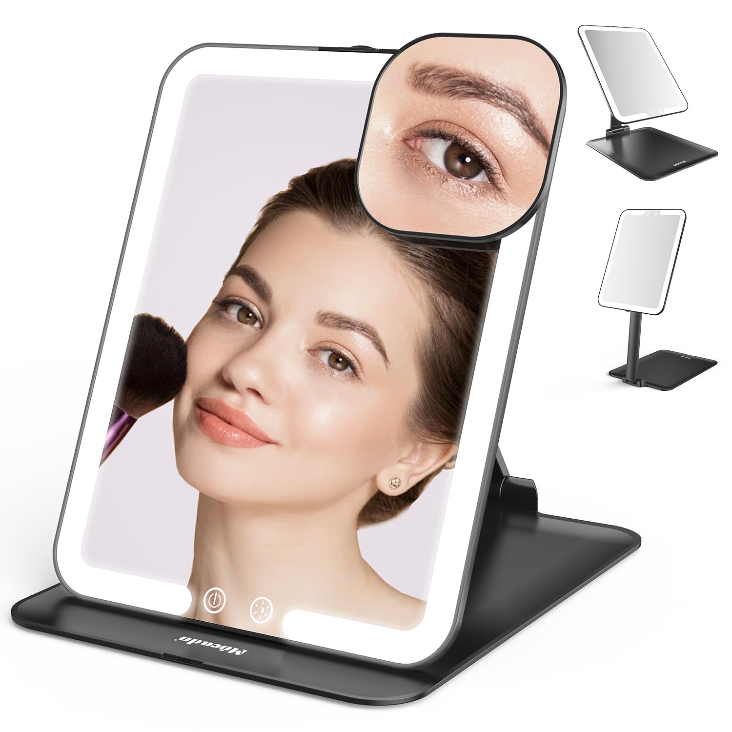 Photo 1 of Mocado Travel Makeup Mirror with Light, Tripple Folding Vanity Mirror with Lights, 3 Colors Lighted Makeup Mirror, 1500mAh Rechargeable, Memory Function, Freely Adjust Height and Angle(Black)