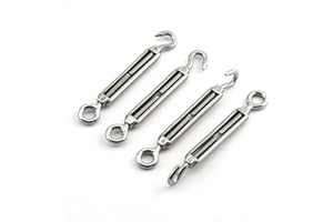 JCBIZ 4pcs M5 Turnbuckle Screw Hook to Eye Strainer Fence CO Open Body Draw-in Bolt 304 Stainless Steel Adjustable Wire Rope Tensioner