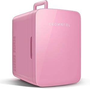 Crownful Mini Fridge, 10 Liter/12 Can Portable Cooler and Warmer Personal Fridge for Skin Care, Food, Medications, Great for Bedroom, Office, Dorm, Car, ETL Listed (Pink)