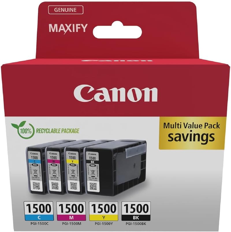Canon Ink PGI-1500 C M Y BK 4 Pack Genuine Colour Cartridges