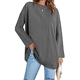 Fisoew Women's Long Sleeve Oversized T Shirts Loose Casual Crewneck Tunic Tops Soft Blouse
