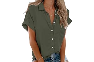 Beautife Womens Short Sleeve Shirts V Neck Collared Button Down Shirt Tops with Pockets