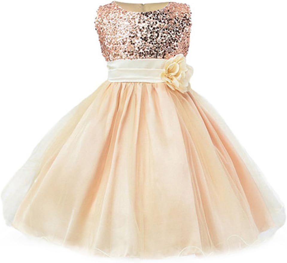 IIYoYo 3-9 Years Girls Sequins Flower Dress Party Wedding Porm Princess Lace Dresses
