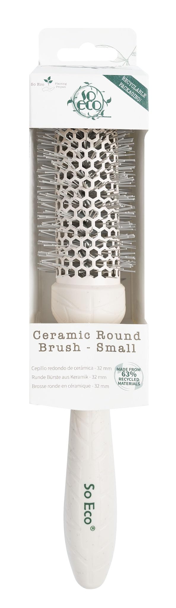 So Eco Small 32 mm Thermo Ceramic Round Brush - Hair Styling, Volumising & Curling Brush for Short to Medium Hair. Sustainable Bioplastic Handle & Pins Made from Recycled Plastics