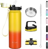 OLDLEY 1L Stainless Steel Water Bottle with 3 Lids Vacuum Insulated