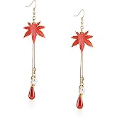 GUOXIAOMEI Fall Orange Maple Leaf Earrings Long Tassel Dangle Earrings for Women Autumn Leaf Statement Jewelry Boho Lightweight