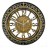 Retro Wall Clock Foxtop 12 Inch Silent Wall Clocks European-style Vintage Retro Antique Royal Style Resin Wall Clock, Creative Home Living Room Boutique Antique Hotel Mute Wall Clock (Gold)
