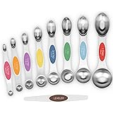 Aovchei 9 PCS Magnetic Measuring Spoons Set, Dual Sided, Stainless Steel Small Tablespoon, Teaspoons, Fits in Spice Jars, for