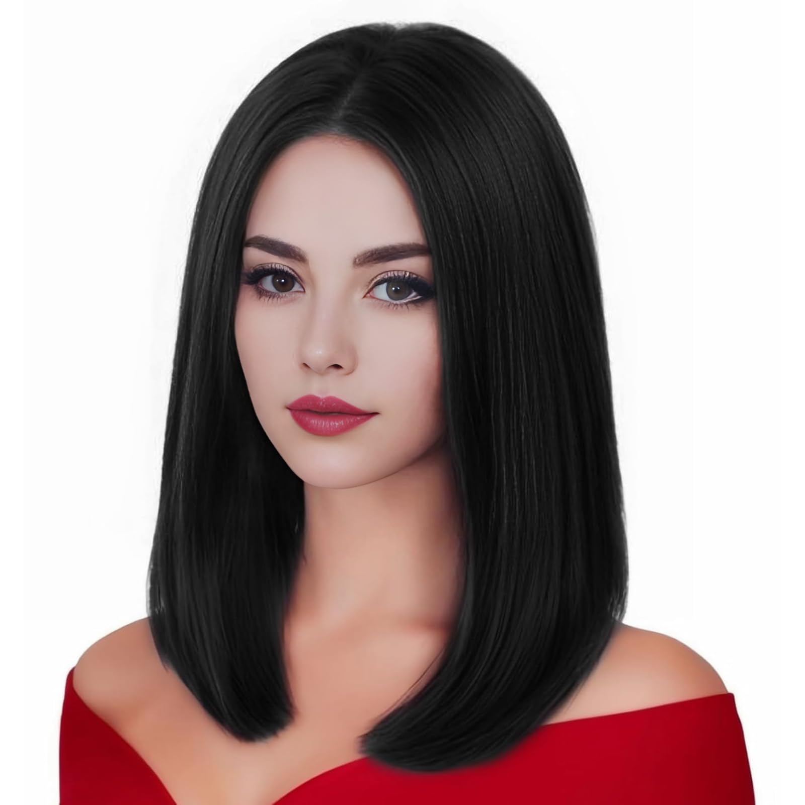 Photo 1 of ** USED** Creamily Short Black Bob Wigs for Women Shoulder Length Straight Wig Middle Part Small Lace Front Wig Synthetic Hair Replacement Wigs for Women 14 Inch Bob Hairstyle