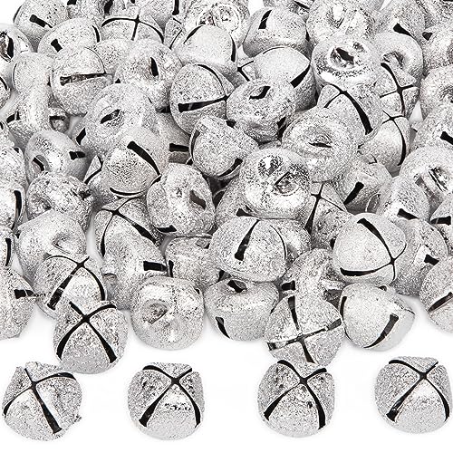 Shindel 100PCS Christmas Jingle Bells, Craft Bells Bulk 1 Inch Unique Silver Bells for Christmas Tree Home Decoration