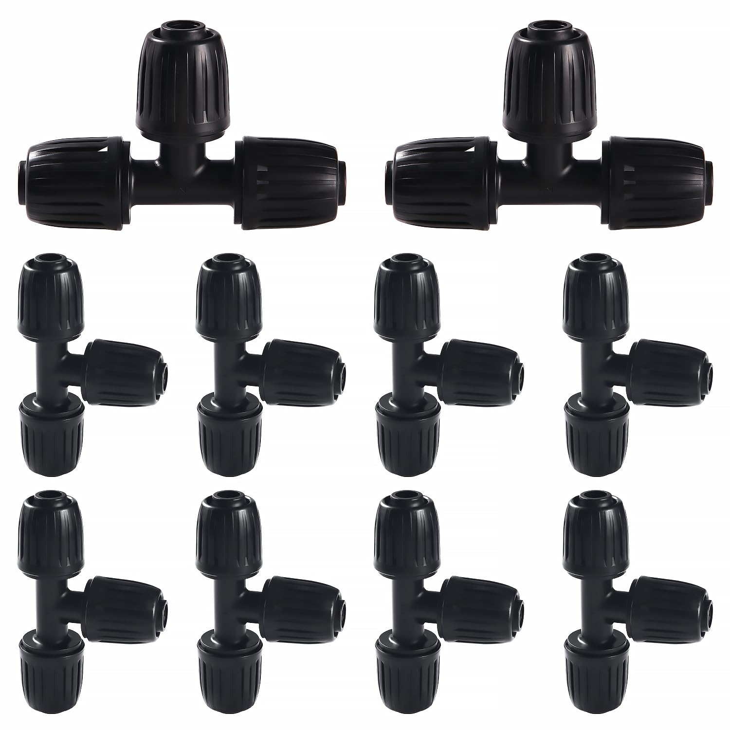 VooGenzek 10 PCS 16mm Drip Irrigation Fittings, Barbed Tee Connector, Lock Barbed Connector, Barbed Locking Fitting, Irrigation Pipe Connectors, for Garden Irrigation Systems, Black