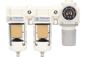 KANBOL 1/2" NPT Double Air Filters Regulator, Air Pressure Regulator Combo,5 μ Filter Water Separator, Semi-Auto Drain,Metal Bracket