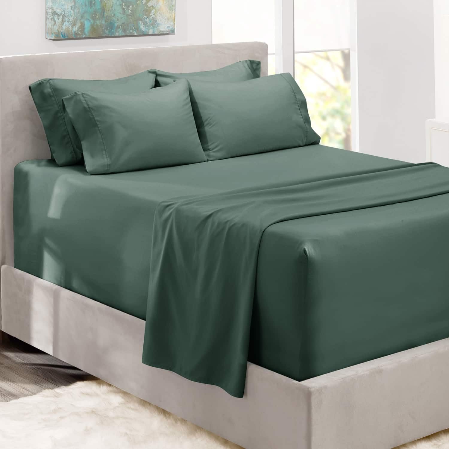 Hearth & Harbor Bed Sheets, Luxury Soft 6 Piece Bed Sheet Set Extra Deep Pocket Fitted Sheets Fits Mattress up to 21", Double Brushed Bedding Sheets & Pillowcases, Image