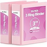 SUNEE 3 Ring Binder 3 Inch 2 Pack, Clear View Binder Three Ring PVC-Free (Fit 8.5x11 Inches) for School or Office Supplies, Pink