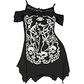 SOLY HUX Women's Plus Size Gothic Cold Shoulder Graphic Tee Shirts Short Sleeve Y2k Tops Festival Rave Outfits Streetwear