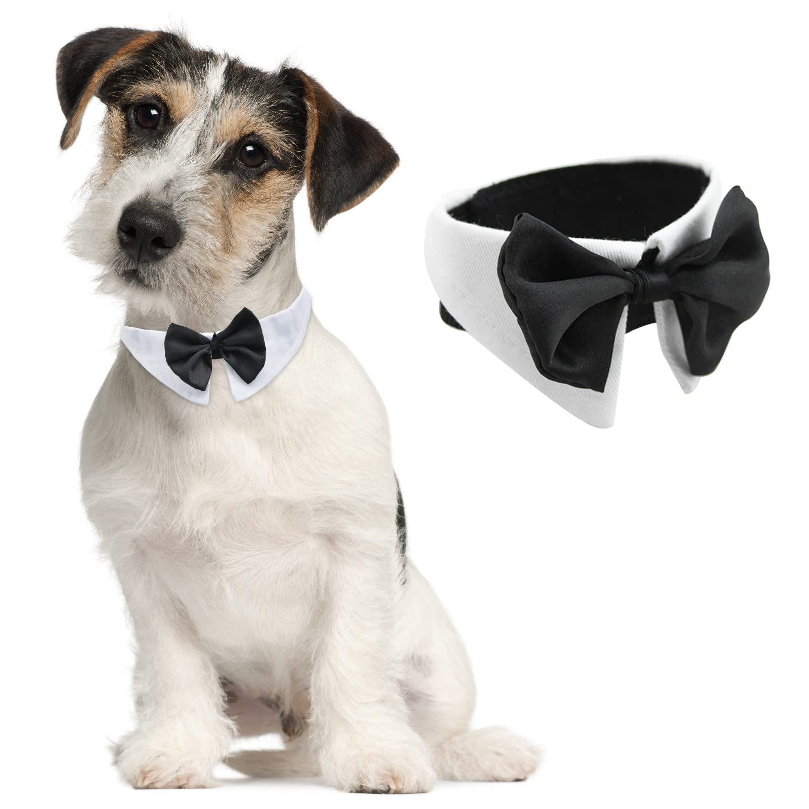 HACRAHO Tux Dog Bowtie, 1 Pack White Soft Cotton Dog Formal Necktie Collar Adjustable Puppies Necktie Bows for Small Dogs Cats for Wedding Birthday Party
