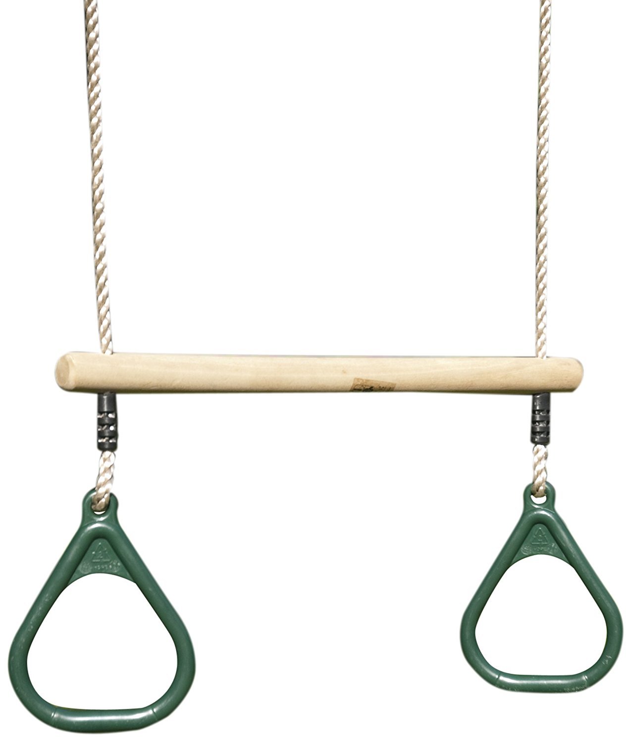 Rebo® Children’s Wooden and Plastic Gymnastic Trapeze Bar Replacement Swing with Kids Gym Rings - Green | Wooden Trapeze Bar | OutdoorToys | 2 Plastic Gym Rings (Width 165mm)