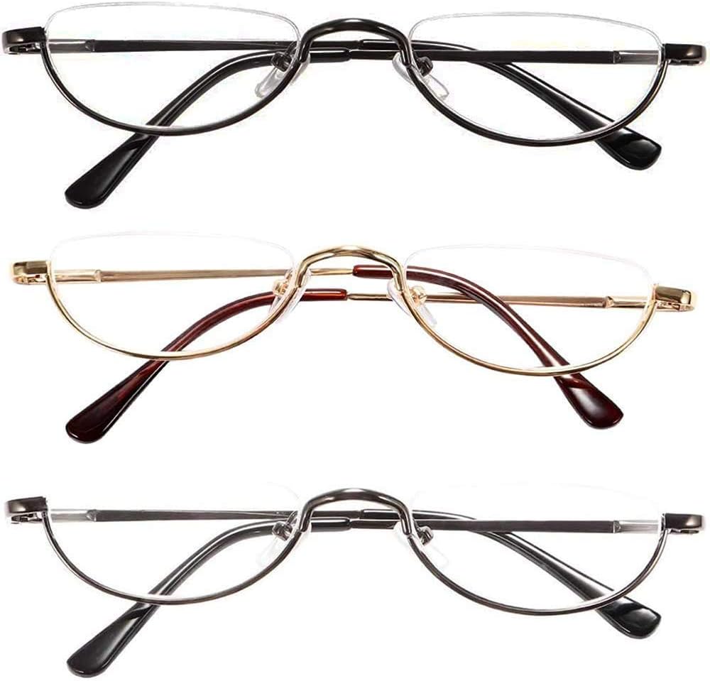 KoKoBin 3 Pack Half Frame Reading Glasses Spring Hinges for Men Women Slim Half Moon Lens Readers Metal Semi Rimless Eyewear +1.5 - Image 3