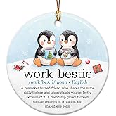 Work Bestie Christmas Ornament 2025 – Unique Coworker Ornament for Christmas Tree, Work Bestie Gifts for Women, Men, Colleagues – Friendship Gifts for Work Friends, Best Friends, Ceramic Hanging Decor