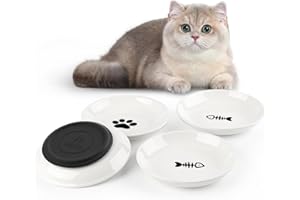 YauYik Cat Food Bowls - Whisker Friendly Ceramic Cat Bowls with Nonslip Silicone Mats - Shallow Wide Quiet Cat Dishes and Plates for Feeding Indoor Cats Kittens and Small Dogs, 4 Pack