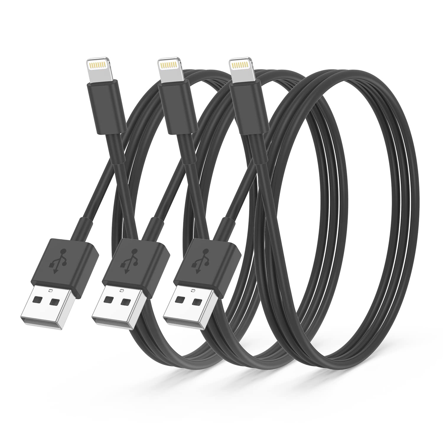 3Pack Apple MFi Certified iPhone Charger 2M,iPhone Lightning to USB A Cable 2 Meters,Fast Charging Cable Lead for iPhone 12 SE 2020 11 Xs Max XR X 8 Plus 7 Plus 6 Plus 5s SE iPad Pro，black