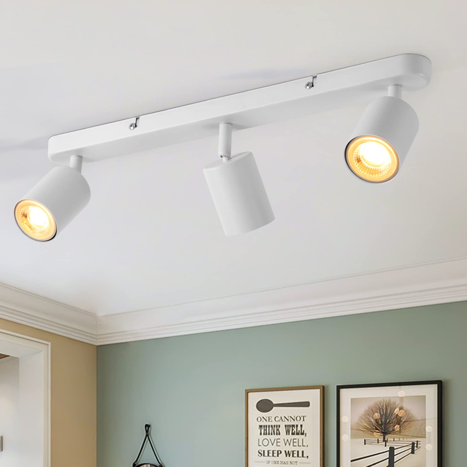 wowatt 3 Way Ceiling Spotlight Bar Adjustable, White Ceiling Lights GU10 Industrial Wall Spotlight Fitting Indoor Ceiling Spot Lamp Metal for Kitchen Bedroom Hallway Living Room, Bulb Not Included