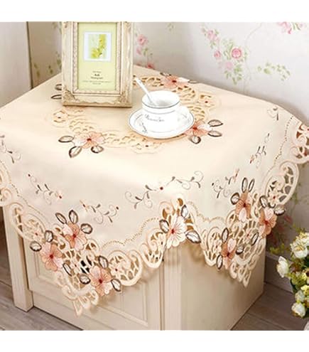 テーブル用品 sold Amazon.com: LeLehome Embroidered Lace Beige Tablecloth, 33