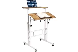 Hadulcet Small Standing Desk, Mobile Standing Desk Adjustable, Standing Laptop Cart, Rolling Computer Cart, Portable Standing Desk on Wheels, Stand Up Desk for Over Treadmill & Drawing, Vintage Oak