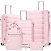 TRIPLAYER Luggage Sets 5 Pieces, PP Hardshell Suitcase Set with Spinner Wheels, Suitcases for Women (Pink)