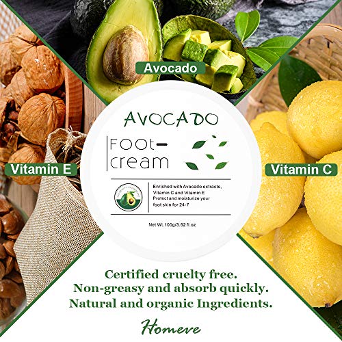 Avocado Essence Foot Cream | Non-greasy Foot Lotion for Rough, Dry, Calloused Feet, Heels and Soles | Exfoliator & Moisturizer | Organic Feet Balm for softening rough skin on feet | 3.52 fl.oz