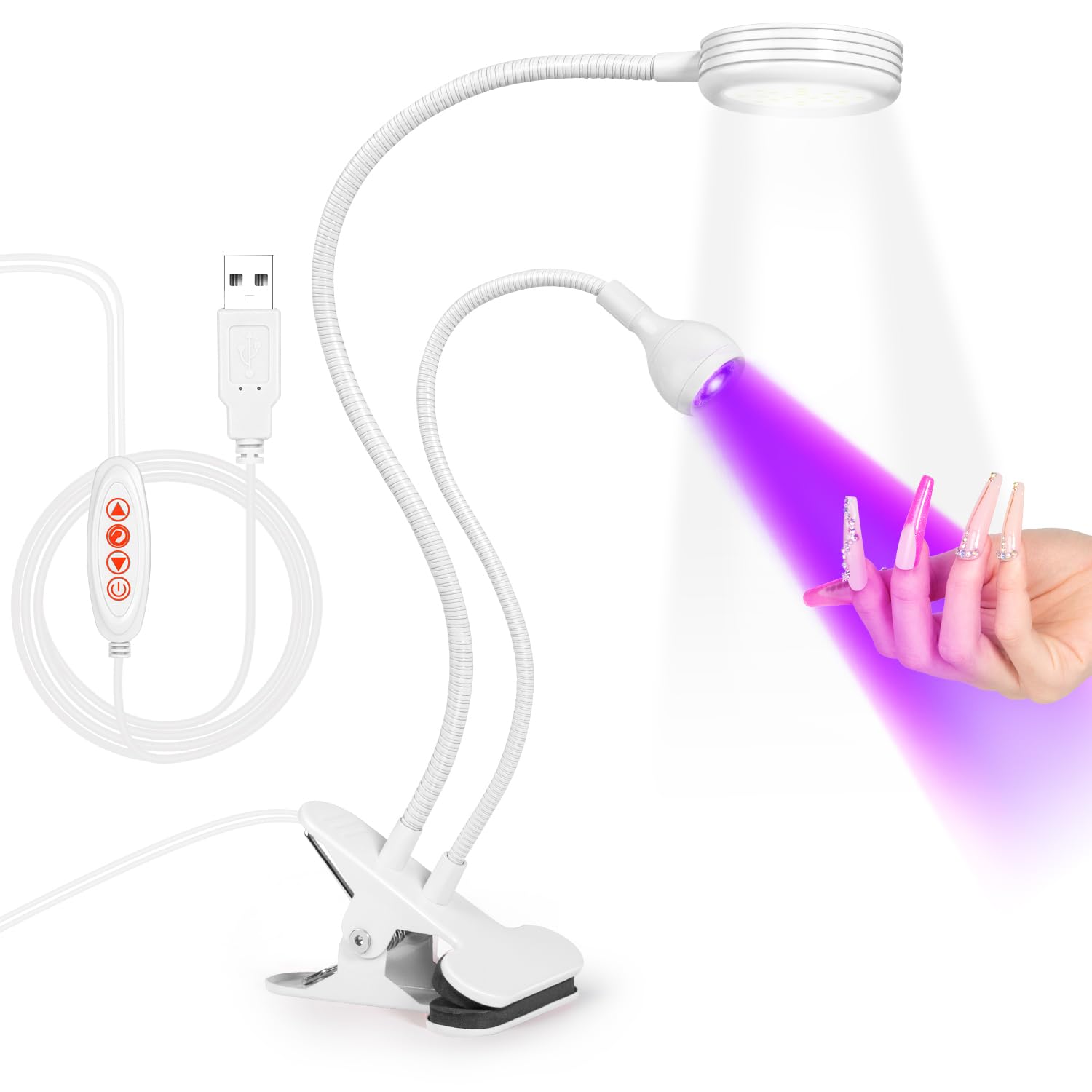 Photo 1 of AORAEM LED Nail Lamp Double-Headed UV LED Light Quicky-Dry Duck Neck UV Lamp Dryer Curing Light with Portable Gooseneck and Clamp Flash Cure U V Light for Gel Nails Professional Home DIY Salon White