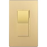 TOPGREENER 300W LED Dimmer Light Switch, Single Pole/3-Way, Gold, 1 Pack | Smooth preset dimming for dimmable LED/CFL and incandescent/halogen bulbs, with locator light;No neutral required