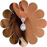 Yheakne Vintage Teardrop Crystal Dangle Earrings Silver Rhinestone Earrings Water Drop Cz Dangle Earrings Luxury Wedding Earrings Jewelry for Women