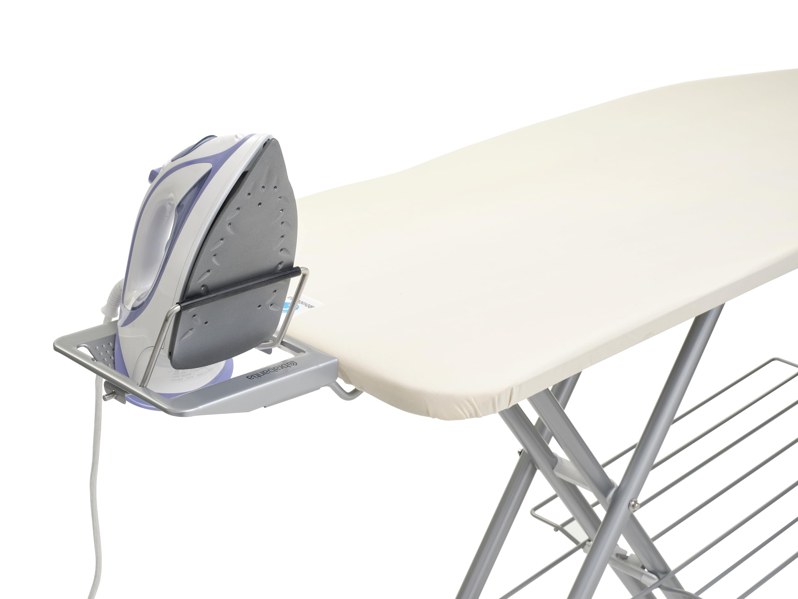 Brabantia Size C Ironing Board (49 x 18in) 7 Height Options, Adjustable Steam Iron Rest Holder & Linen Rack (Ecru) Non-Slip Feet, Anti-Collapse Child Locks