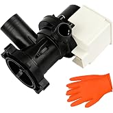 W10465252 Washer Drain Pump Assembly with Nitrile Gloves, Replacement for Whirlpool Maytag Washing Machine, Replaces W10192988 WPW10465252 AP6021852 PS11755180, Fits MHWC7500YW0 WFC7500VW0 Series