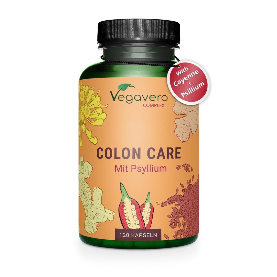 Vegavero Colon Cleanse with Psyllium Husk and Cayenne Pepper Extract | 100% Natural | with Probiotics, Fennel & Ginger | 120 Capsules | Vegan | NO Additives, Lab-Tested