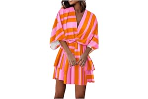 COTECRAM Women's 2023 Summer Spring V Neck Boho Beach Vacation Dress Elegant Elastic Waist Mini Short Swing Skater Dresses