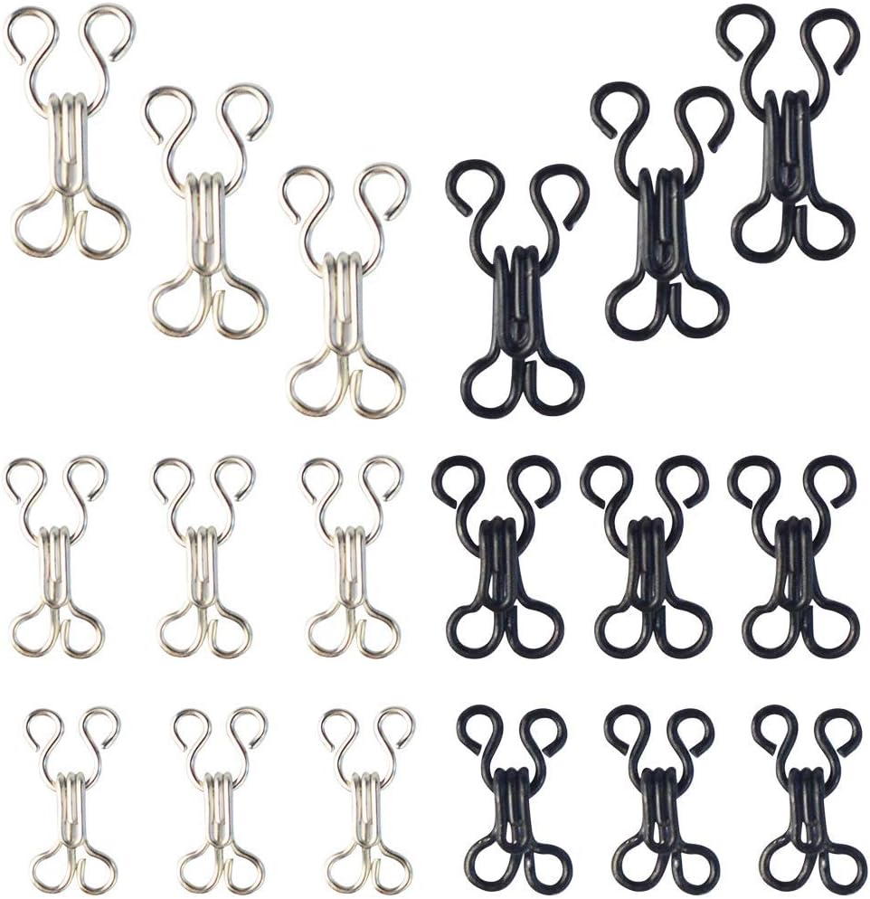 mifengdaer 60 Set Sewing Hooks 3 Sizes Metal Eyes Closure Bra Hooks Clothing Fasteners for Bra and Trousers Skirts Clothing Repair (Silver and Black) - Image 3