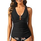 Women V Neck Tankini Tops - Tummy Control Swim Top Only Bathing Suits Tops Ruched Swimsuit Top No Bottom