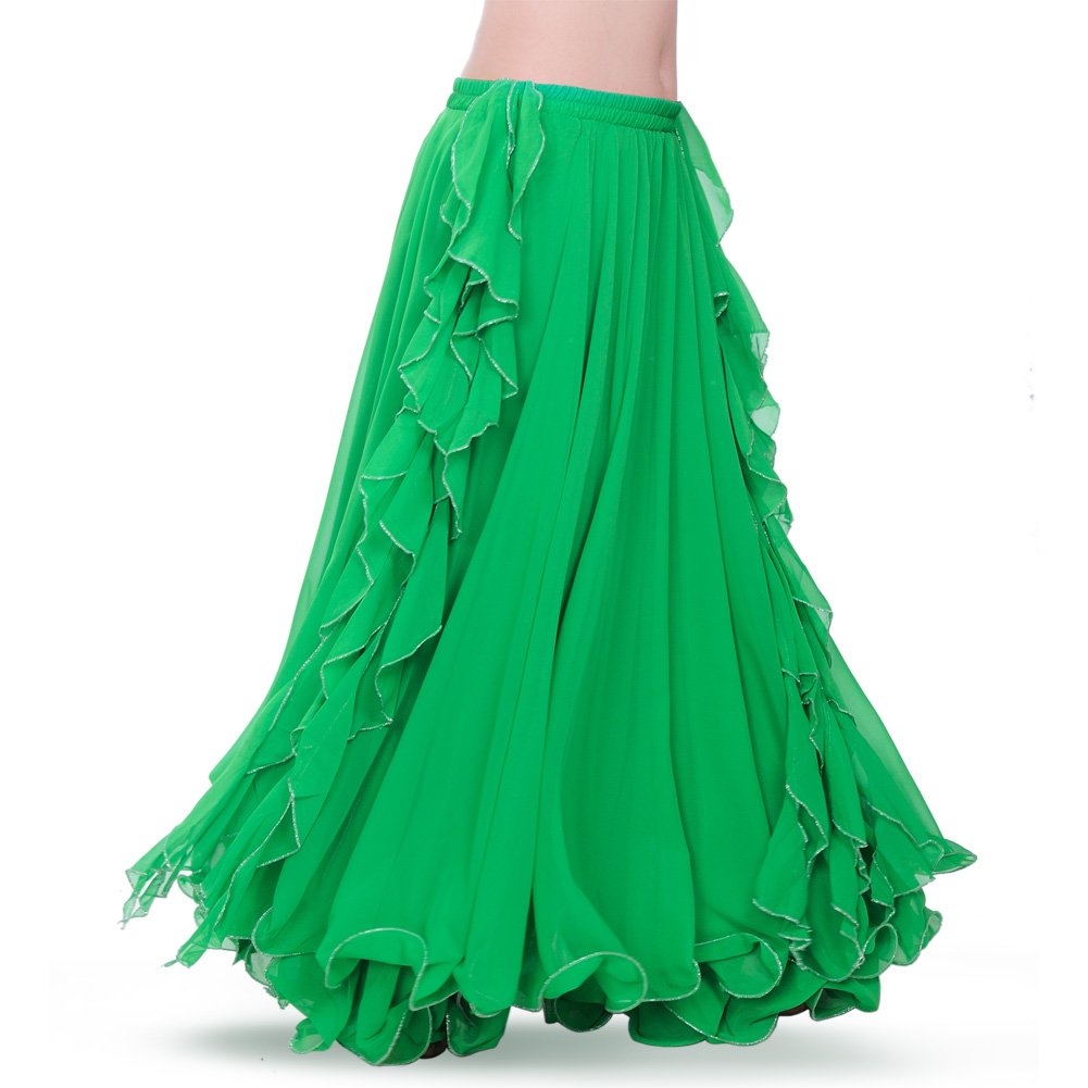 ROYAL SMEELA New Women Belly Dance Skirt Costume Dance Practice Training Chiffon Skirts Dress Performance Apparel Green