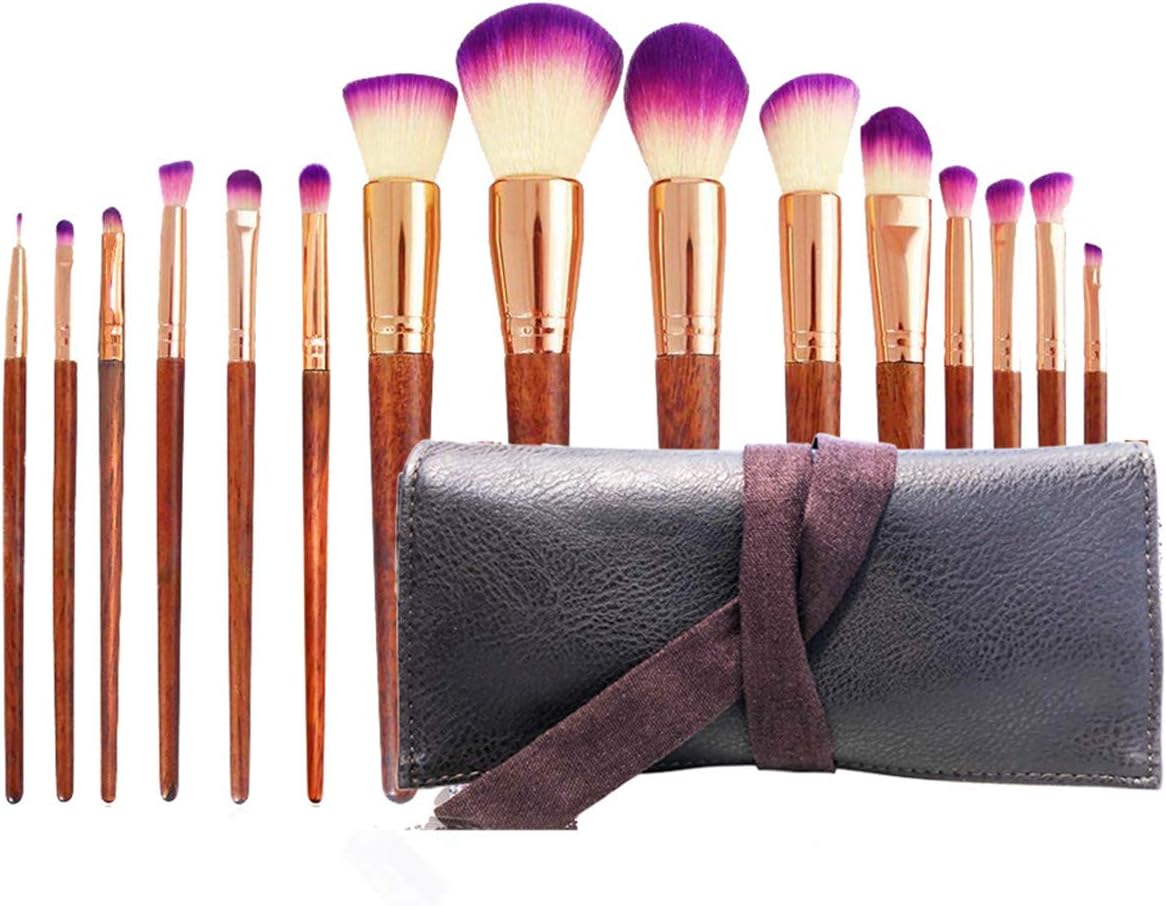 Makeup Brushes Set 15 Piece Wood Handle Kabuki Makeup Brush Face Powder Foundation Blending Eye Shadow Make Up Brushes Kit With Case Gift