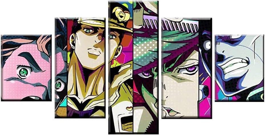 Dacitiery 5 Pcs Naruto/Tokyo Ghoul/JOJO/Demon Slayer Poster Wall Art Home Decor Modern Room Decoration, Anime Fabric Painting(S JOJO)