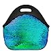 FUN LAVIE Neoprene Lunch Bag for Women,Double-Sided Green Sequins Insulated Neoprene Tote Bag with Zipper for Work, Reusable Washable Thermal Bag for Lunch Box & Hot and Cold Food Storage